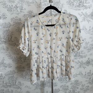 Paper Crane Floral Print Ruffle Sleeve Top